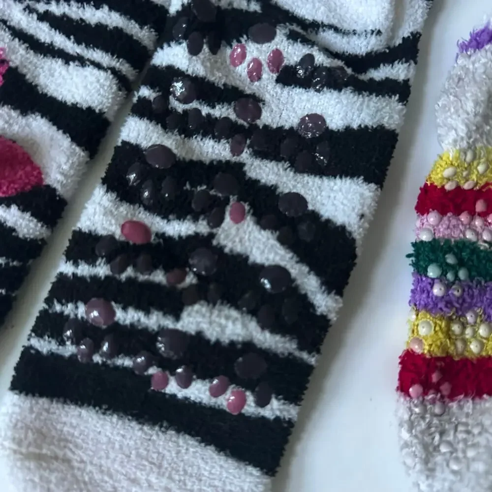 Girls Animal Print Fuzzy Socks with Grips - 3 Pairs